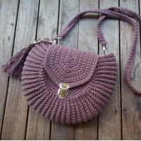 Crochet purse, plum crossbody round bag, handmade shoulder bag