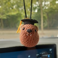 Adorable handmade crochet Awawa wearing a graduation cap, navy cap, or Luffy straw hat, cute keychain, bag charm, or rear view mirror charm gift