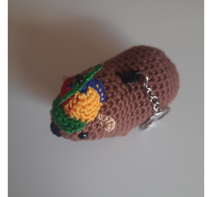 Handmade crochet Awawa Rock Hyrax with propeller hat, rear view mirror, bag charm, keychain, summer lovers gift, Cape hyrax hanging
