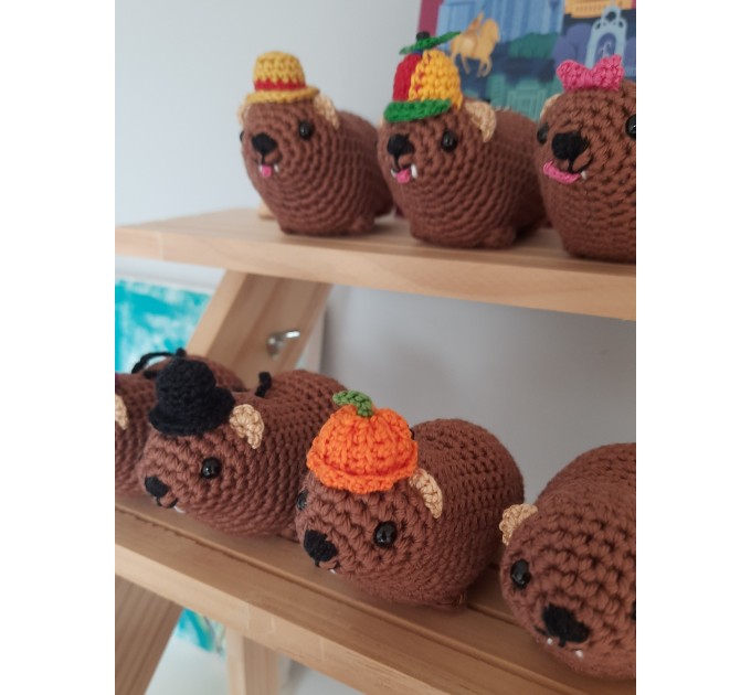 Handmade crochet Awawa Rock Hyrax with propeller hat, rear view mirror, bag charm, keychain, summer lovers gift, Cape hyrax hanging