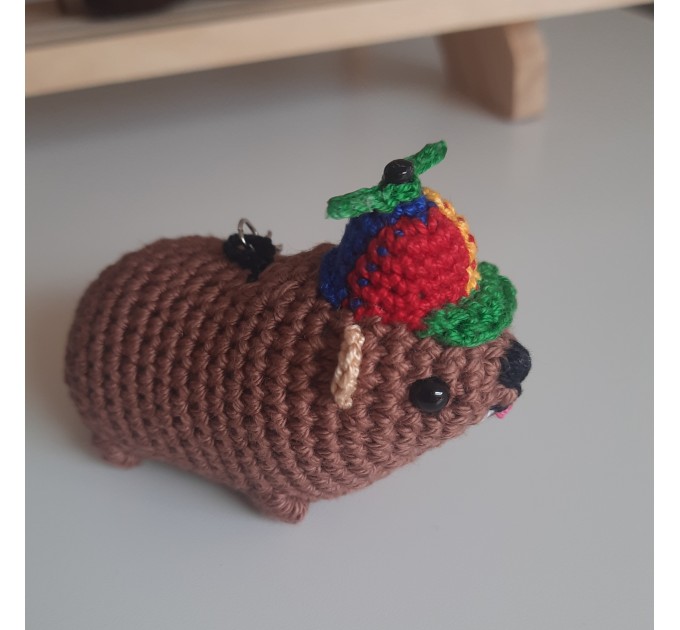 Handmade crochet Awawa Rock Hyrax with propeller hat, rear view mirror, bag charm, keychain, summer lovers gift, Cape hyrax hanging