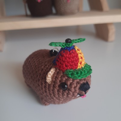 Handmade crochet Awawa Rock Hyrax with propeller hat, rear view mirror, bag charm, keychain, summer lovers gift, Cape hyrax hanging
