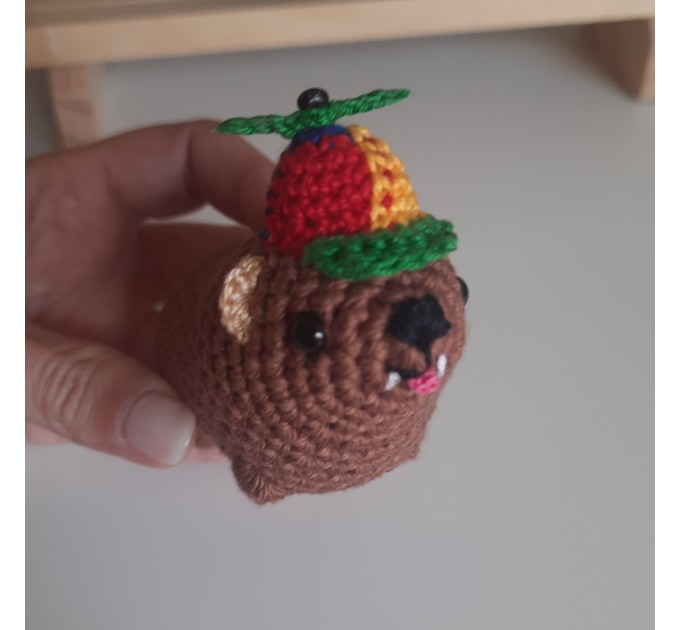 Handmade crochet Awawa Rock Hyrax with propeller hat, rear view mirror, bag charm, keychain, summer lovers gift, Cape hyrax hanging