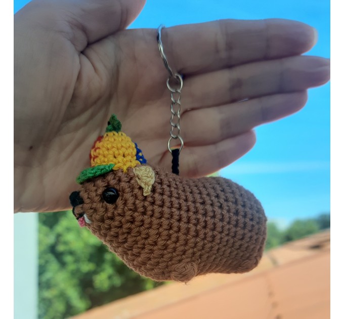 Handmade crochet Awawa Rock Hyrax with propeller hat, rear view mirror, bag charm, keychain, summer lovers gift, Cape hyrax hanging