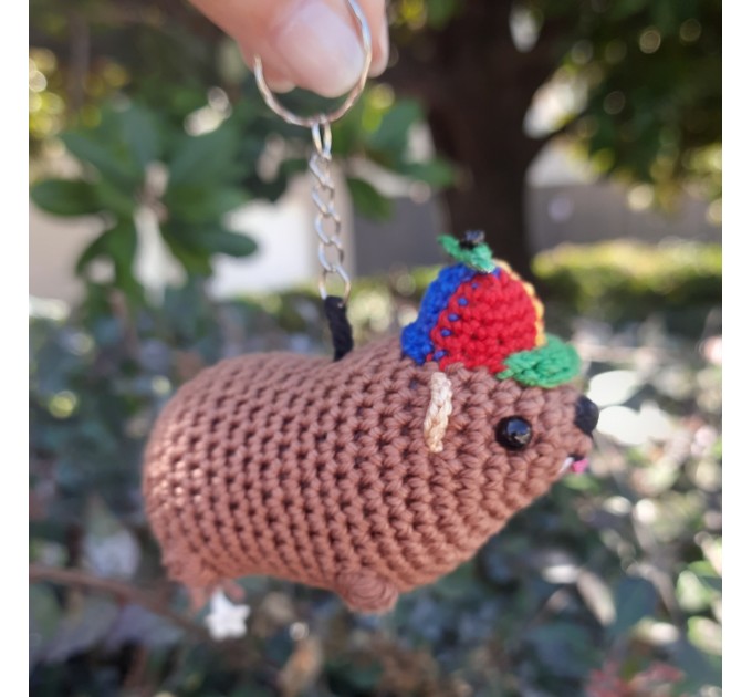 Handmade crochet Awawa Rock Hyrax with propeller hat, rear view mirror, bag charm, keychain, summer lovers gift, Cape hyrax hanging