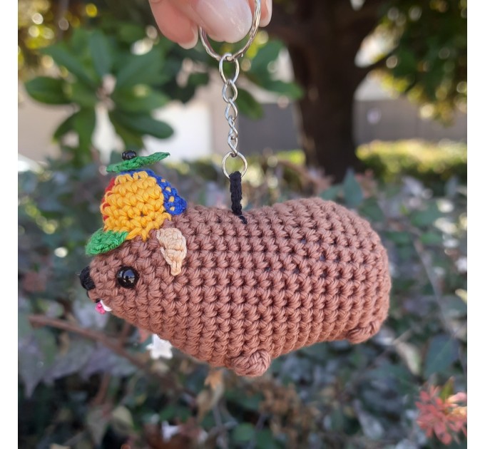 Handmade crochet Awawa Rock Hyrax with propeller hat, rear view mirror, bag charm, keychain, summer lovers gift, Cape hyrax hanging