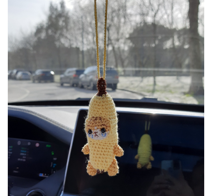 Bananacat meme crochet cute car charm or backpack pendant