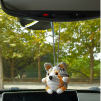 Blue Merle Corgi crochet cute car accessory, rear view mirror charm, keychain, backpack pendant