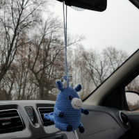 Bull whale: crochet blue fantastic animal, Rear view mirror plush car charm, backpack keychain