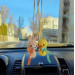 Cute car accessories for rear view mirror: crochet Easter bunny and chick car charms