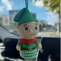 Christmas crochet elf, cute car charm for rearview mirror, Xmas tree toy