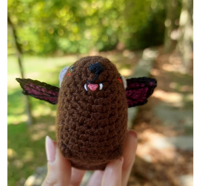 Crochet Awawa-Bat Halloween Hyrax Keychain, Handmade Car Rear-View Mirror Charm, hanging rock hyrax with bat wings