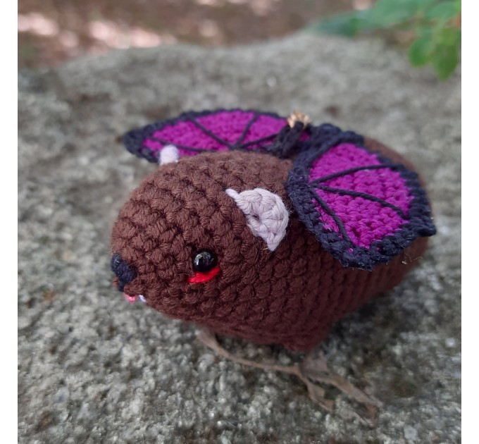 Crochet Awawa-Bat Halloween Hyrax Keychain, Handmade Car Rear-View Mirror Charm, hanging rock hyrax with bat wings