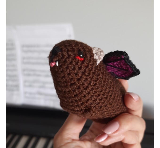 Crochet Awawa-Bat Halloween Hyrax Keychain, Handmade Car Rear-View Mirror Charm, hanging rock hyrax with bat wings