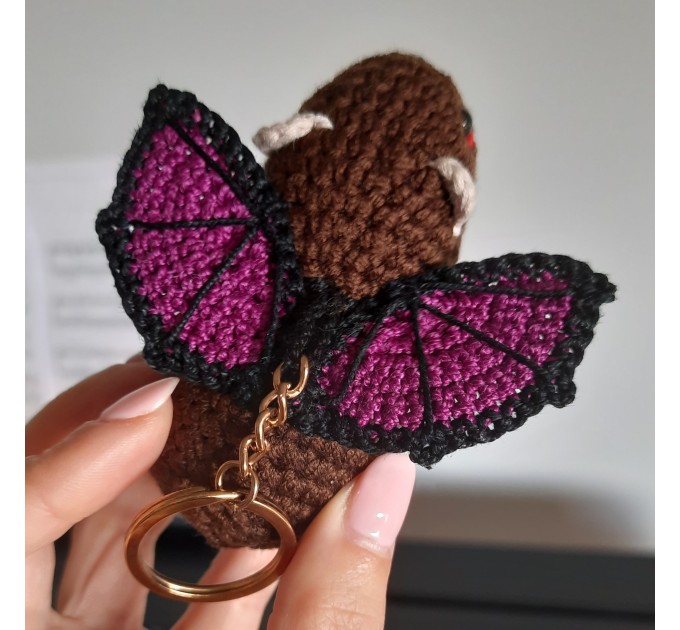 Crochet Awawa-Bat Halloween Hyrax Keychain, Handmade Car Rear-View Mirror Charm, hanging rock hyrax with bat wings