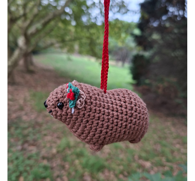 Crochet Awawa Christmas Car Charm – Handmade Rock Hyrax with Holly