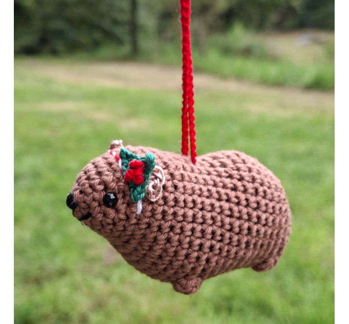 Crochet Awawa Christmas Car Charm – Handmade Rock Hyrax with Holly