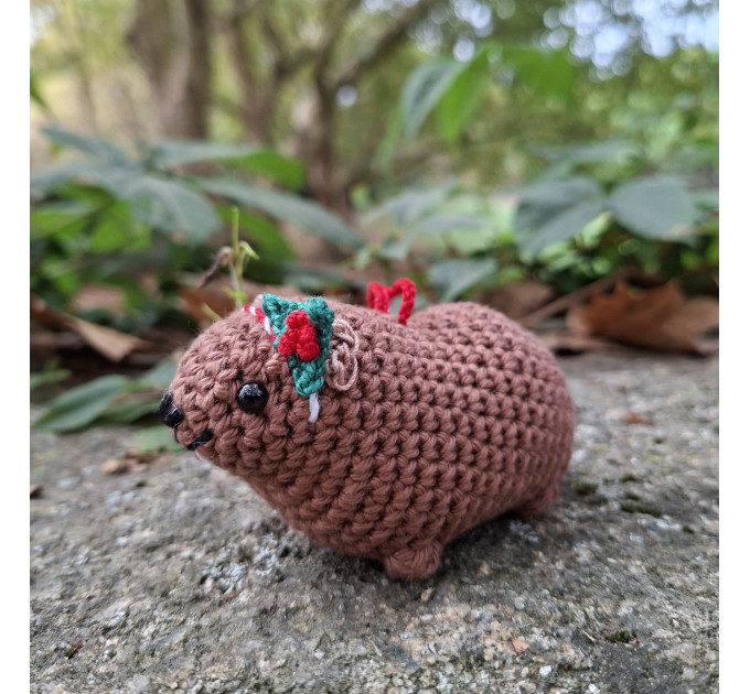 Crochet Awawa Christmas Car Charm – Handmade Rock Hyrax with Holly