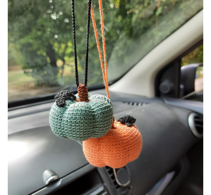 Crochet Halloween pumpkins, cute car charm for rear view mirror 