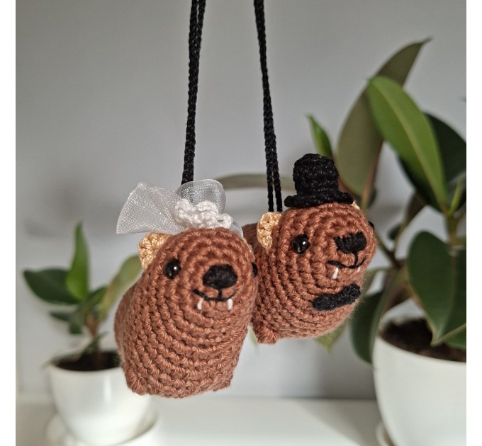 Crochet Hanging Awawa / Hyrax — Wedding Style (Car Mirror, Keychain, Backpack Charm)