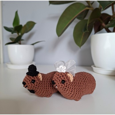 Crochet Hanging Awawa / Hyrax — Wedding Style (Car Mirror, Keychain, Backpack Charm)