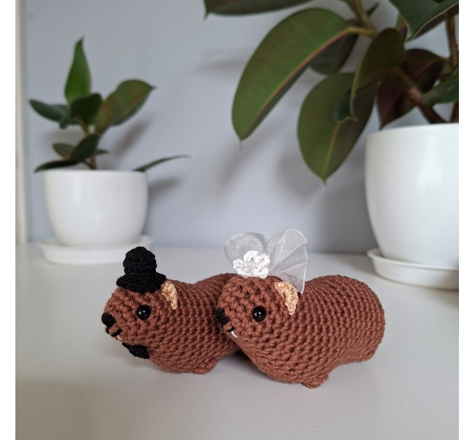 Crochet Hanging Awawa / Hyrax — Wedding Style (Car Mirror, Keychain, Backpack Charm)