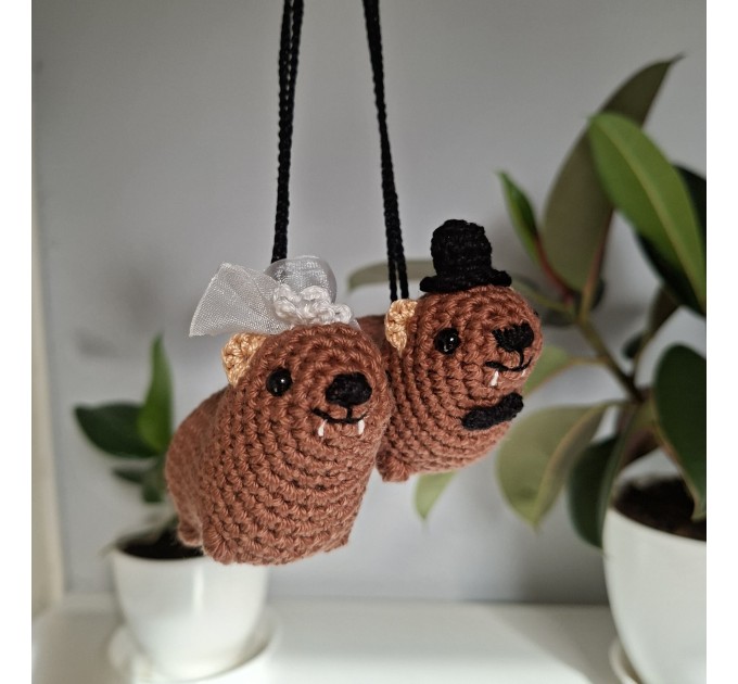 Crochet Hanging Awawa / Hyrax — Wedding Style (Car Mirror, Keychain, Backpack Charm)