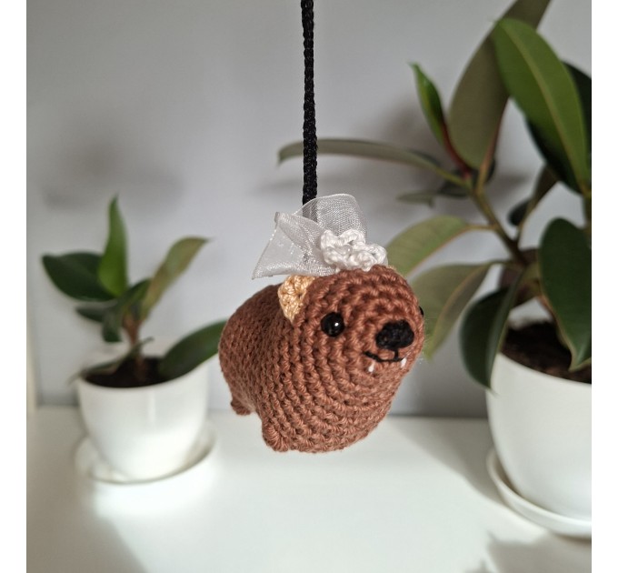 Crochet Hanging Awawa / Hyrax — Wedding Style (Car Mirror, Keychain, Backpack Charm)