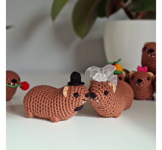 Crochet Hanging Awawa / Hyrax — Wedding Style (Car Mirror, Keychain, Backpack Charm)