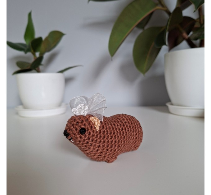 Crochet Hanging Awawa / Hyrax — Wedding Style (Car Mirror, Keychain, Backpack Charm)