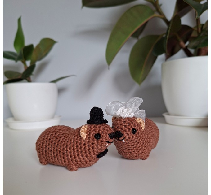 Crochet Hanging Awawa / Hyrax — Wedding Style (Car Mirror, Keychain, Backpack Charm)