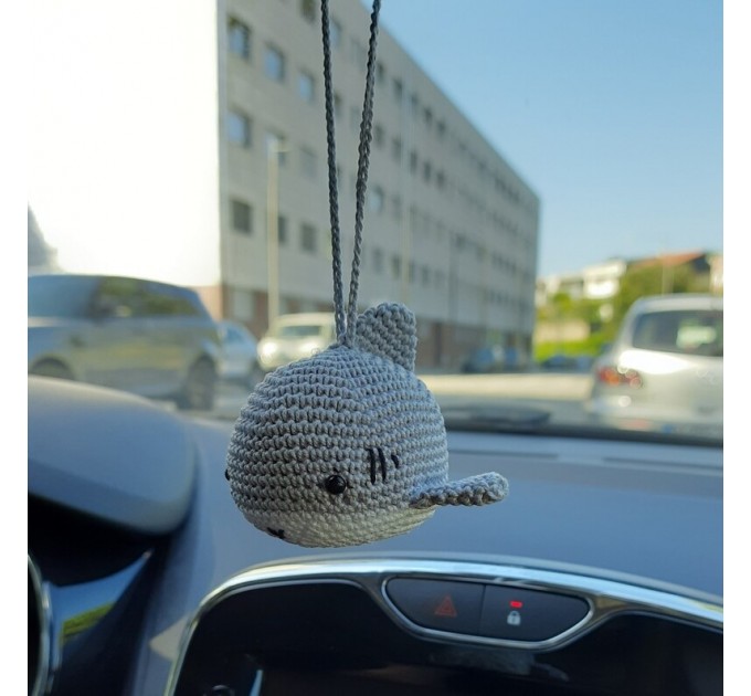 Cute crochet shark hanging rear view mirror charm or bag pendant