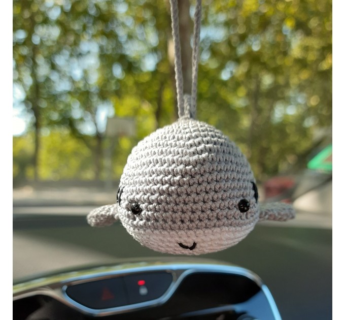 Cute crochet shark hanging rear view mirror charm or bag pendant