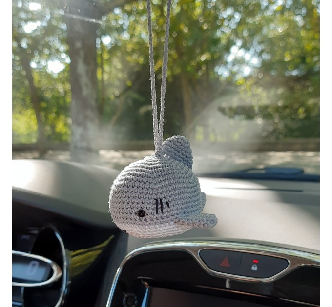 Cute crochet shark hanging rear view mirror charm or bag pendant