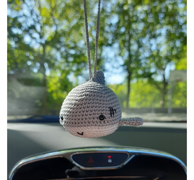 Cute crochet shark hanging rear view mirror charm or bag pendant