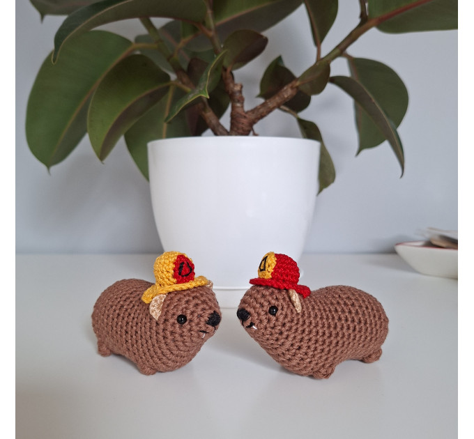 Cute handmade Awawa (rock hyrax) with a tiny fireman helmet