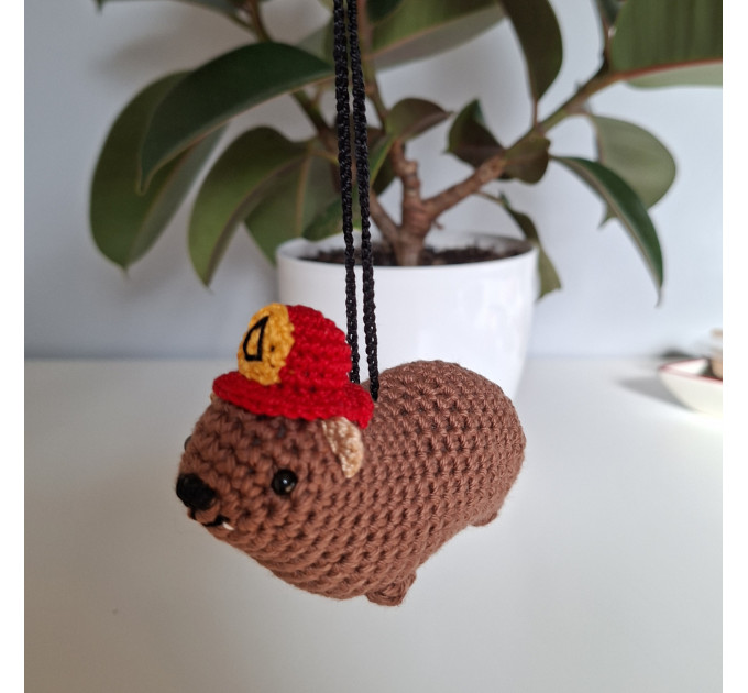 Cute handmade Awawa (rock hyrax) with a tiny fireman helmet