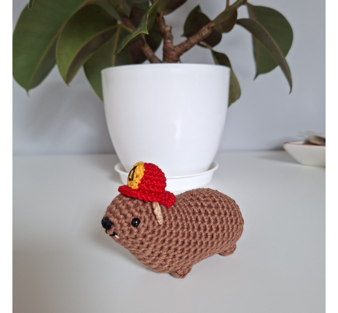Cute handmade Awawa (rock hyrax) with a tiny fireman helmet