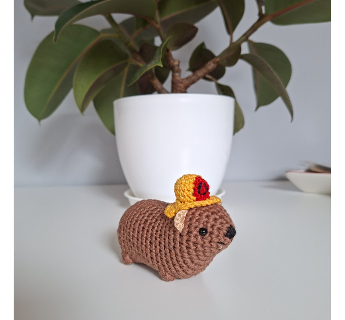 Cute handmade Awawa (rock hyrax) with a tiny fireman helmet
