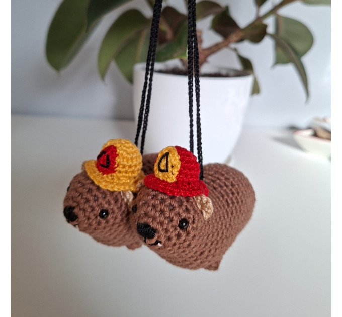 Cute handmade Awawa (rock hyrax) with a tiny fireman helmet