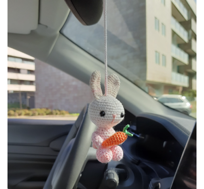 Easter bunny crochet rear view mirror car charm or backpack pendant