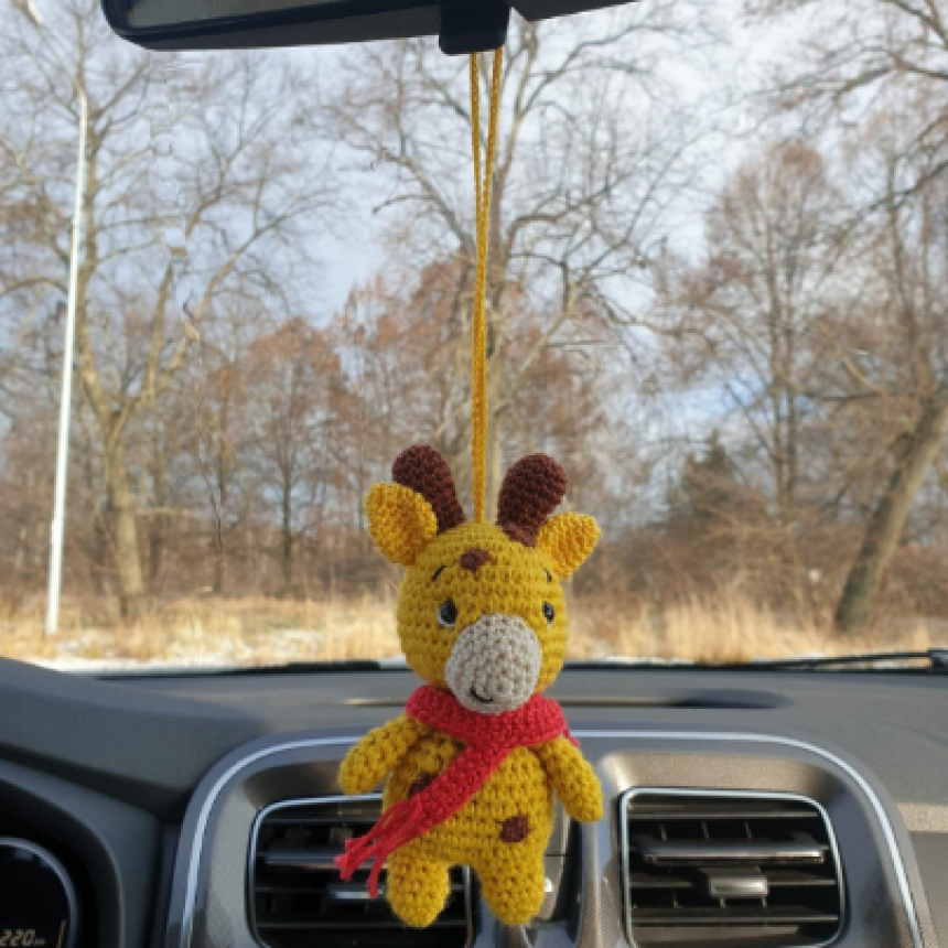 Giraffe car charm hanging crochet Rear view mirror cute car accessories