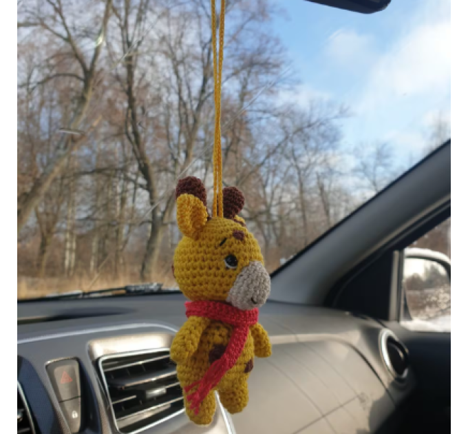 Giraffe car charm hanging crochet Rear view mirror cute car