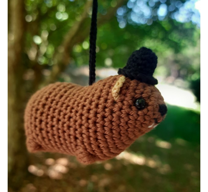 Halloween style Hyrax, handmade crochet awawa animal with Witch hat, Top hat, Pumpkin hat, unique rear view mirror charm, bag accessory, or keychain
