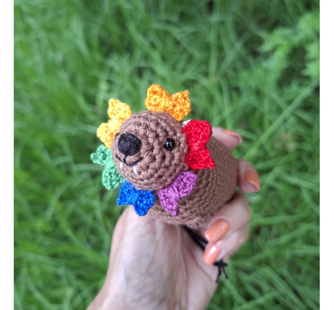 Handmade Crochet Hyrax with Pride Bows – Rearview Mirror Decor or Keychain