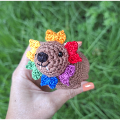 Handmade Crochet Hyrax with Pride Bows – Rearview Mirror Decor or Keychain
