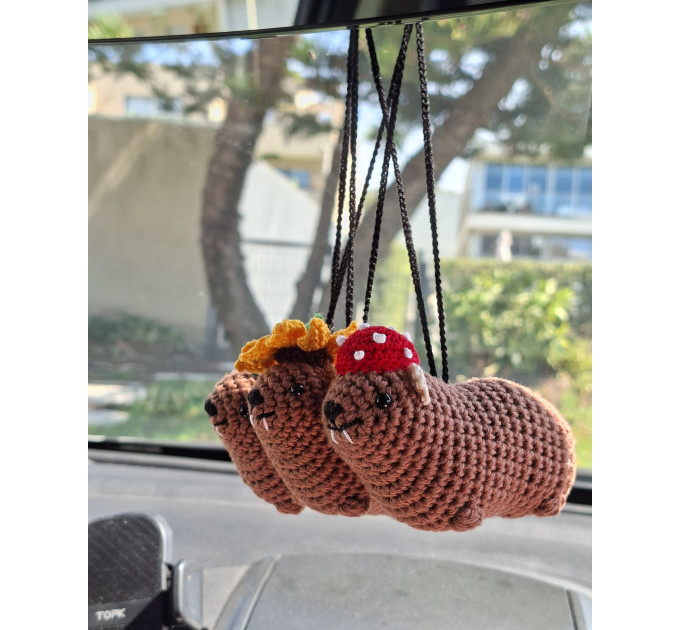 Handmade Crochet Rock Hyrax (Awawa) Charm – Collectible Aesthetic, Awawa wearing Sunflower, Bluebell or Mushroom hat