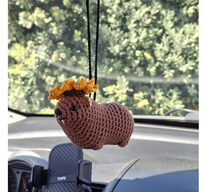 Handmade Crochet Rock Hyrax (Awawa) Charm – Collectible Aesthetic, Awawa wearing Sunflower, Bluebell or Mushroom hat