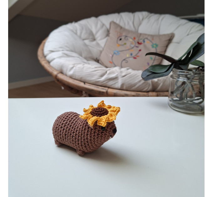 Handmade Crochet Rock Hyrax (Awawa) Charm – Collectible Aesthetic, Awawa wearing Sunflower, Bluebell or Mushroom hat
