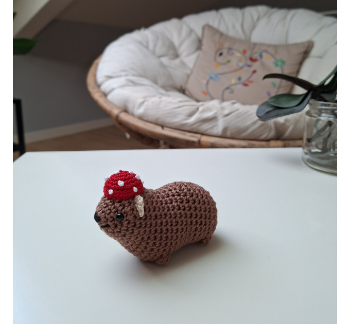 Handmade Crochet Rock Hyrax (Awawa) Charm – Collectible Aesthetic, Awawa wearing Sunflower, Bluebell or Mushroom hat